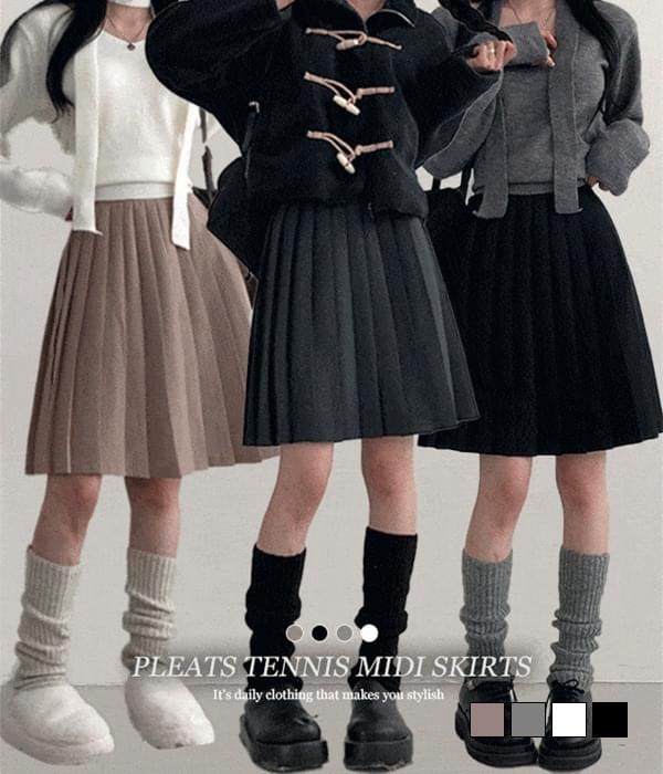 Base pleated tennis back banding midi skirt