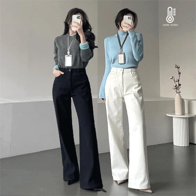 Ganadaran Devoe Life Fit High Waist Winter Thick Raised Cotton Long Wide Pants 2 Colors