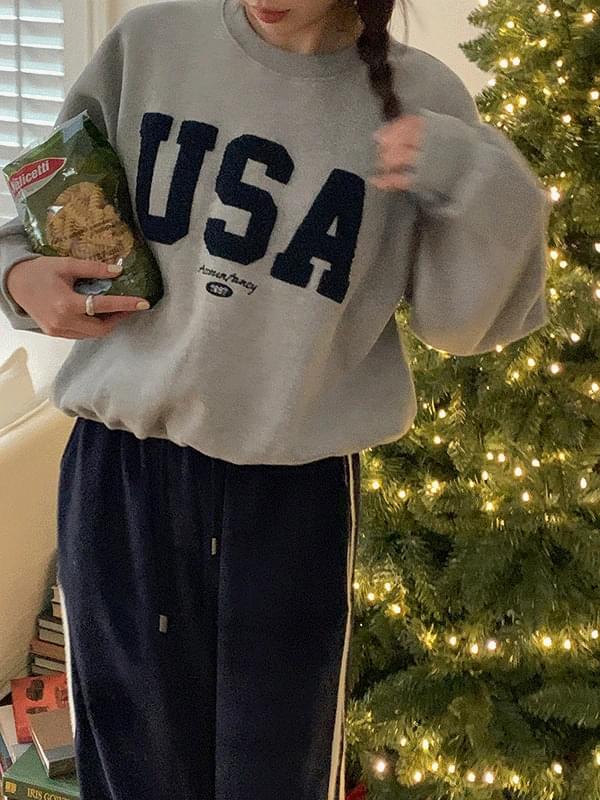 Super Spring Buckle Lettering Fleece-lined Sweatshirt