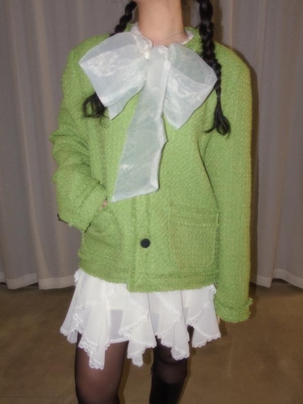 GREEN WOOL TWEED OVER FIT JACKET
