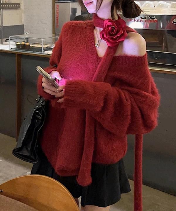 Rosey Rose Off Shoulder Sweater Knitwear