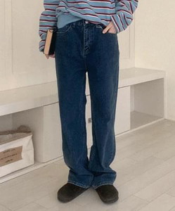 Alni Fleece-lined Wide Denim Pants
