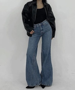 Triangle Daily Split High Waist Denim Flared Pants