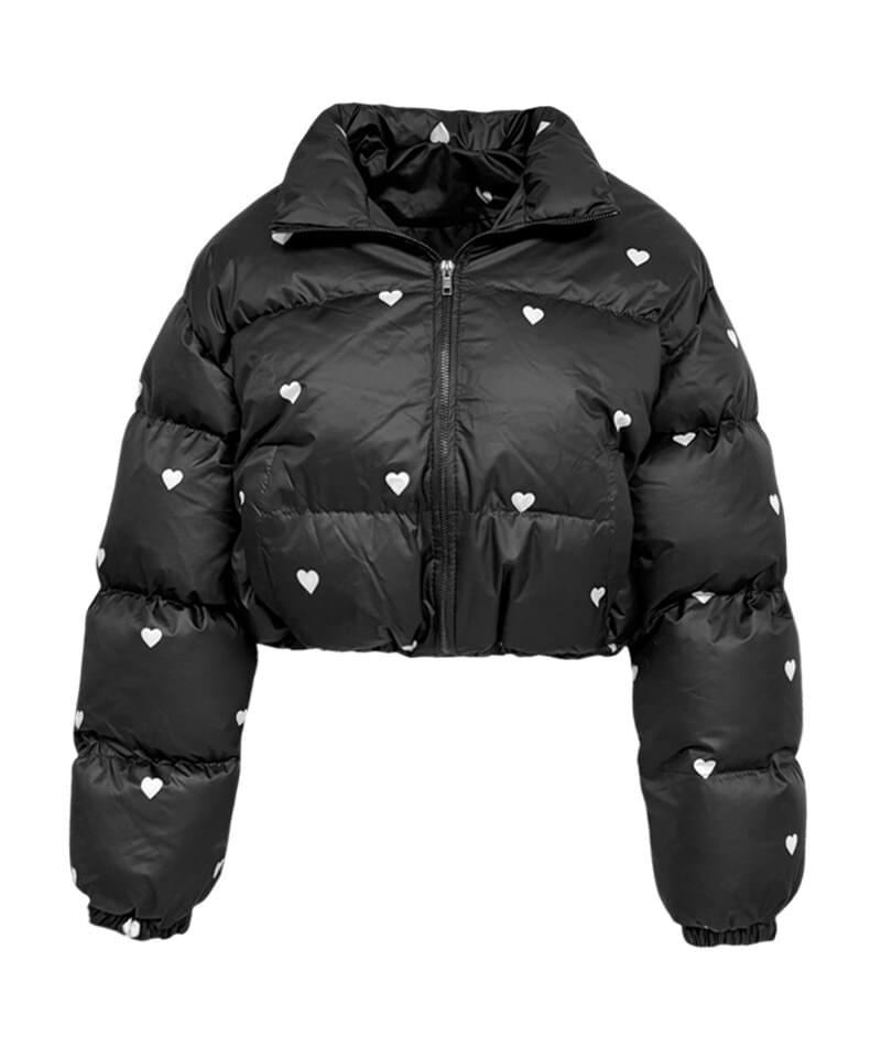 Heart Black Short Padded Jacket