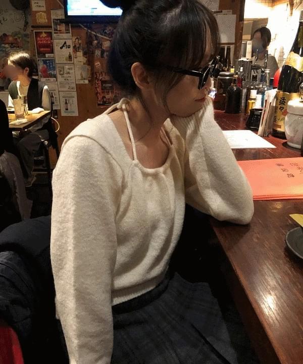 Cosette Loose-fit halter neck square neck spring knitwear sweater guest look date look 6 colors (Ships Today)