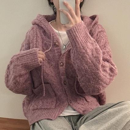 Alpaca Avan Loose-fit cable hood knitwear cardigan 8 colors