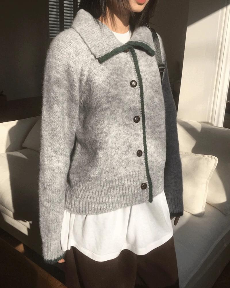 Lupe Line Color Block Overfit Collar Knitwear Cardigan