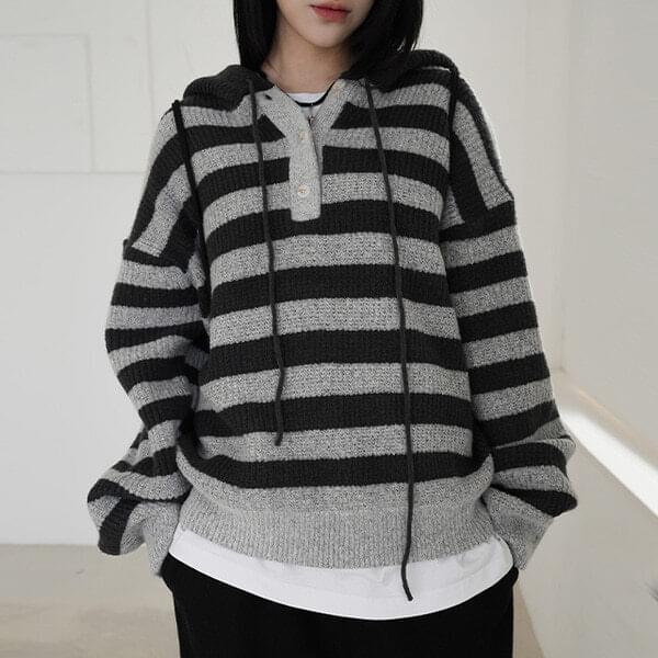 Kado Warmer Stripe Hooded Knitwear