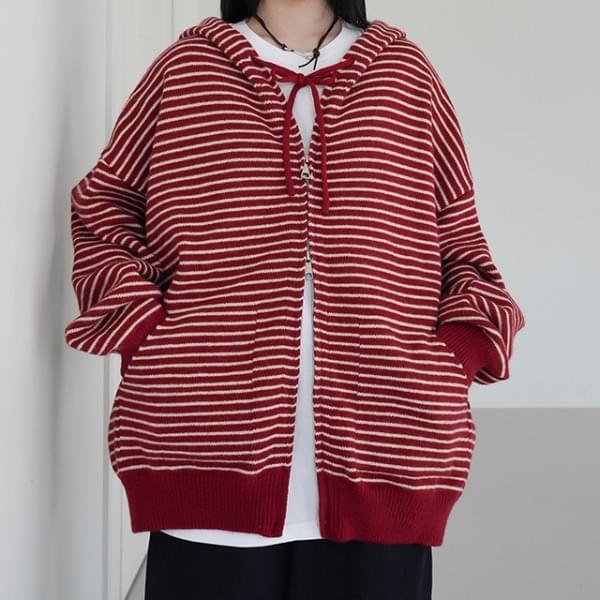 Duo Stripe Hooded Knitwear Zip-Up