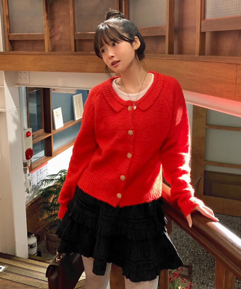 rib collar cardigan