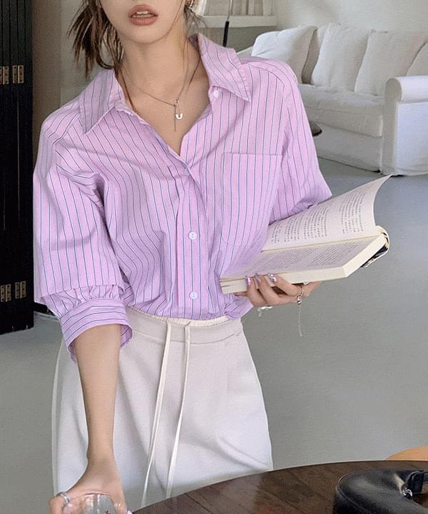 Shanna striped pocket half shirt