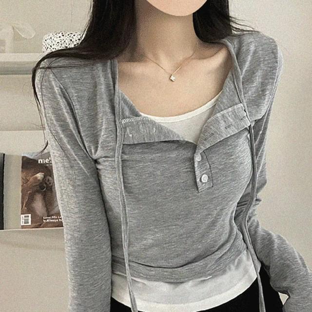 Leah Sleeveless + Choker Button Long Sleeve T-shirt 3 Colors