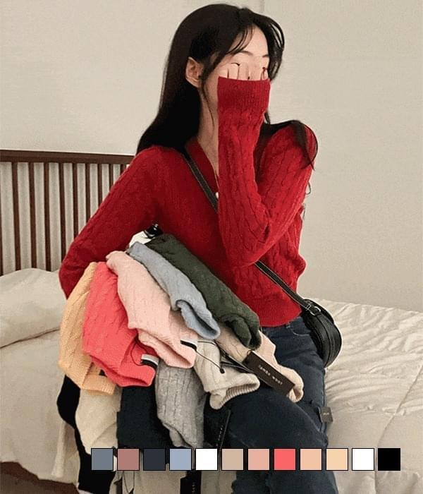 Mother's Day Soft Fit You&Me Twisted V-Neck Wool Long Sleeve Crop Knitwear  (Ships Today)