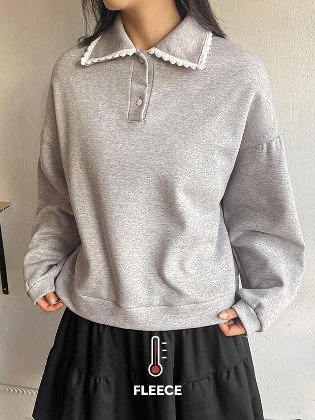 Big size 55-99 Reshakin Fleece-lined lace collar shirring long sleeve Sweatshirt
