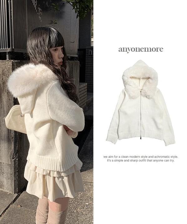 Jenne Mink Fur Hood Knitwear Zip-up (Ships Today)
