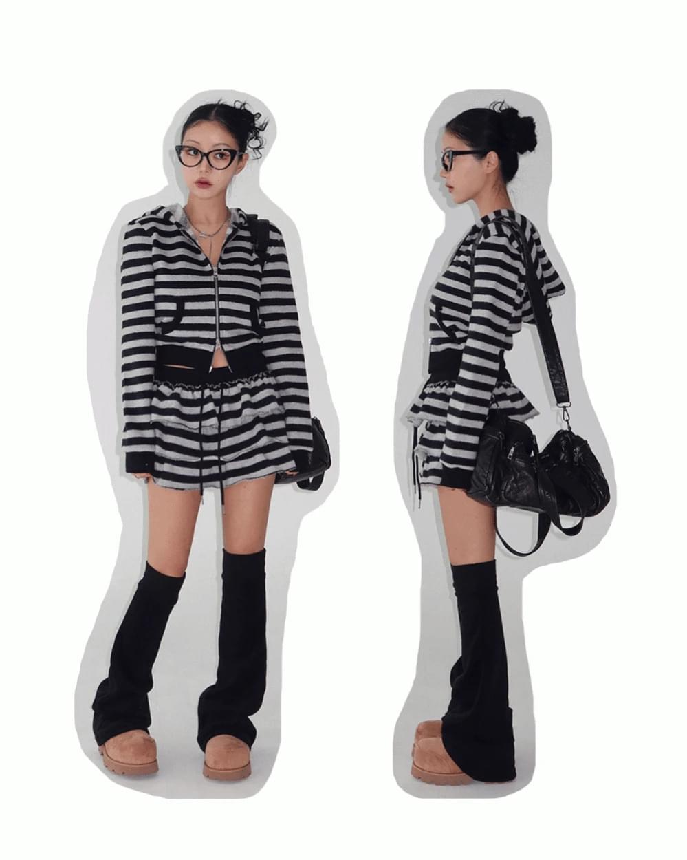 Tsuki Stripe Hooded Zip-Up Jacket