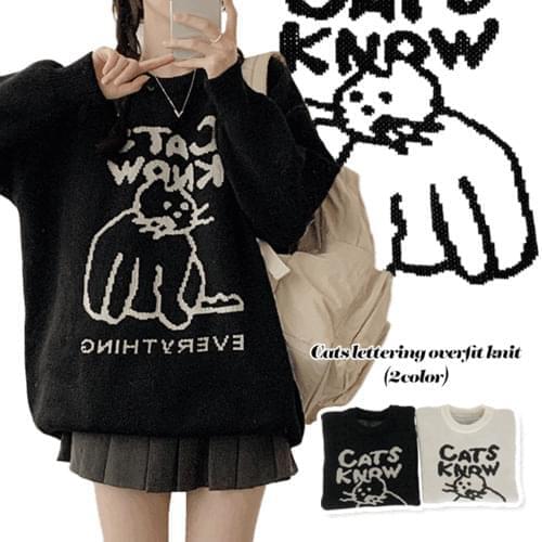 Chelsea Cats Lettering Overfit Long Sleeve Knitwear (Ships Today)