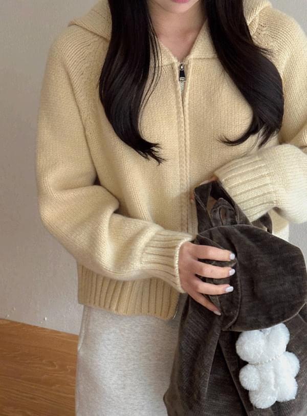 Knitwear Zip-up Hooded Cardigan