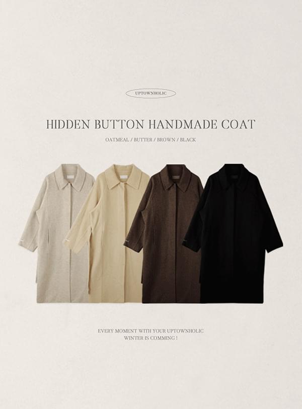 Hidden Button Handmade Long Coat