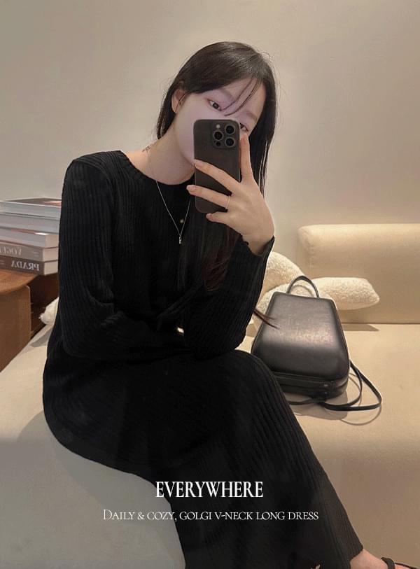 Ribbed Round Long Knitwear Dress