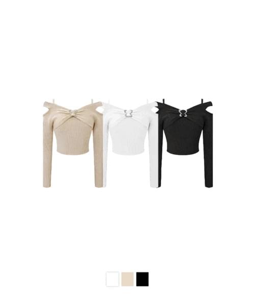 Mosing Buckle Strap Off Shoulder Knitwear