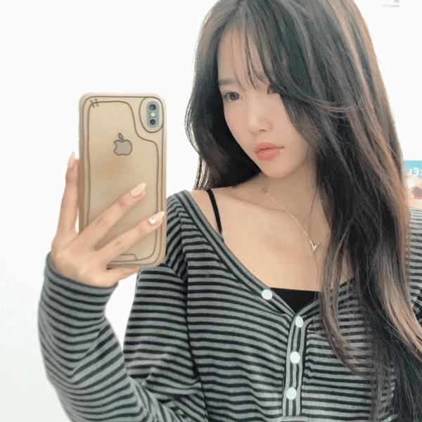 Striped Stripe V-neck Henley Button Long Sleeve T-shirt 2 Colors