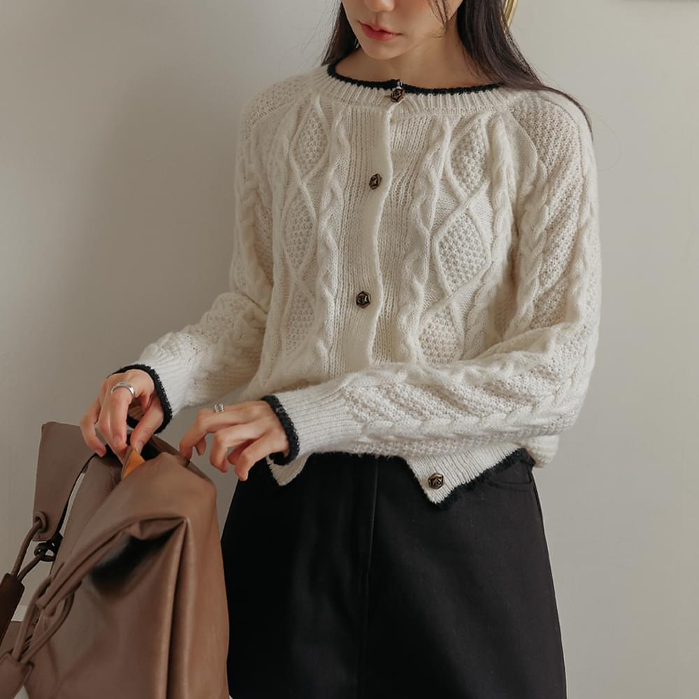 Modern T-Coloring Cable Rose Button Knit Cardigan