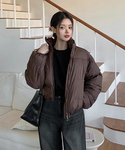 High neck short padding banding avant fit crop zipper pocket winter basic basic item daily look date look brown black