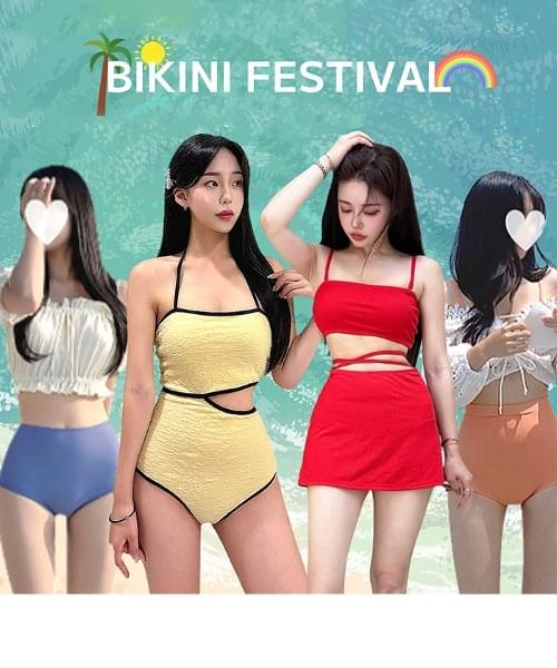 Backless shirring off-shoulder ribbon lace Dress skirt pants monokini bikini