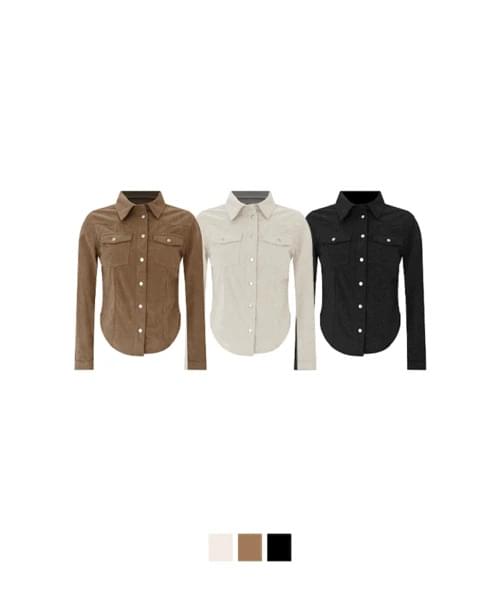 Wooden Corduroy Pocket Long Sleeve Shirt