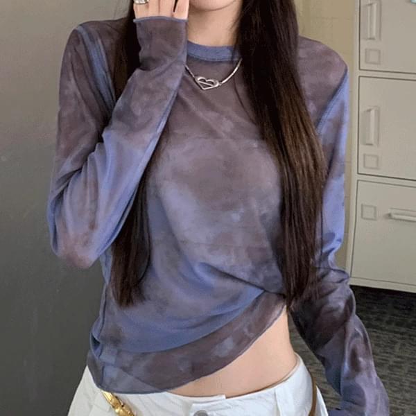 Hachi round neck see-through long sleeve T-shirt