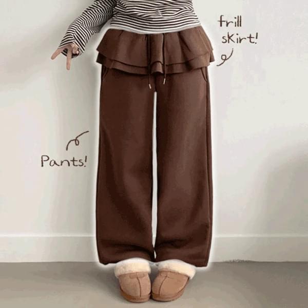Mapa Waistband Frill Layered Lace Long Fleece-lined Jogger Pants