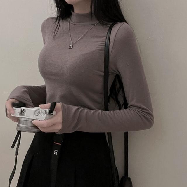 Latte raised base Turtleneck long sleeve t-shirt (Ships Today)