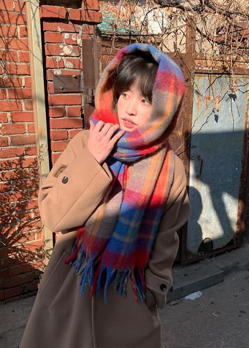 Flannel Check Wool Fringe Muffler
