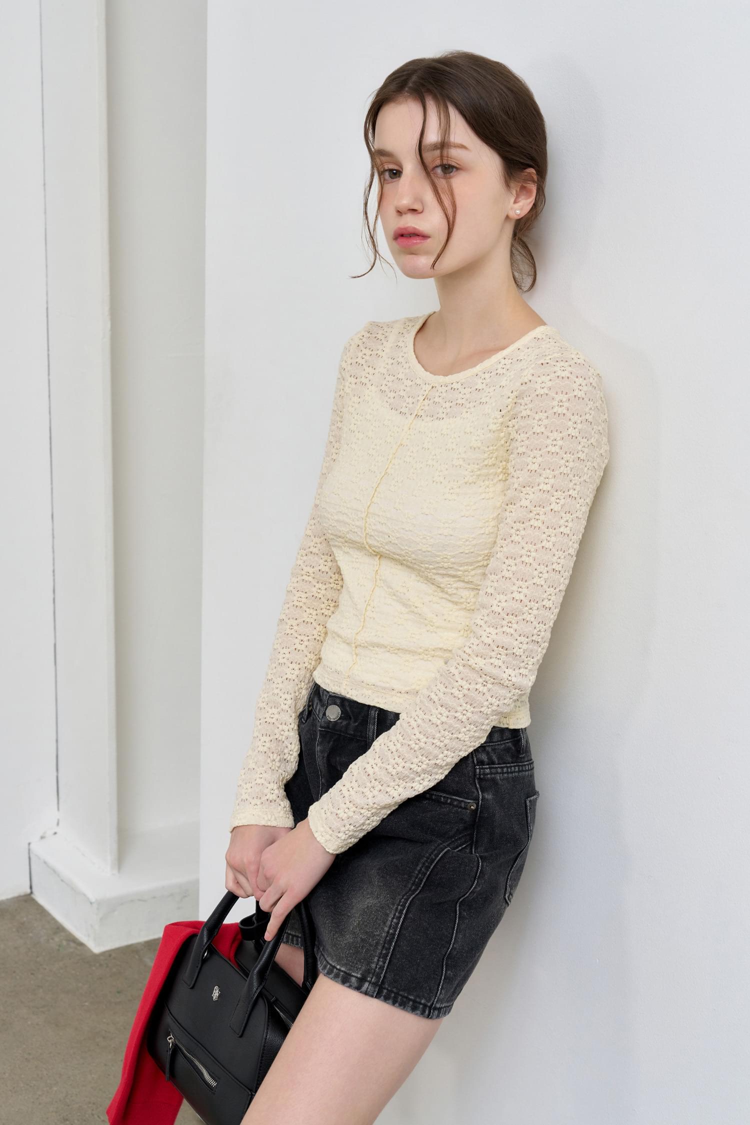 WOMAN Lace Pintuck Long Sleeve Tee