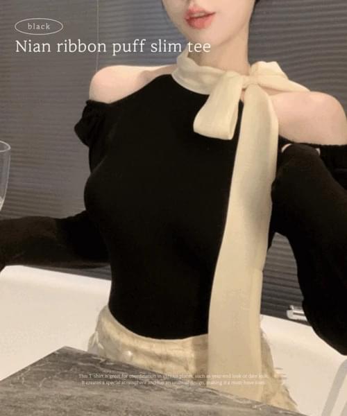 Nian Color Ribbon Puff Slim Tee