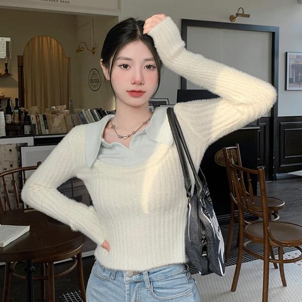 Felon Layered Collar Crop Knitwear