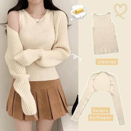 Woven Ribbed Sleeveless Crop Bolero Two Piece Set
