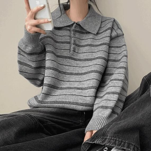 Burinsnap Stripe Collar Knitwear