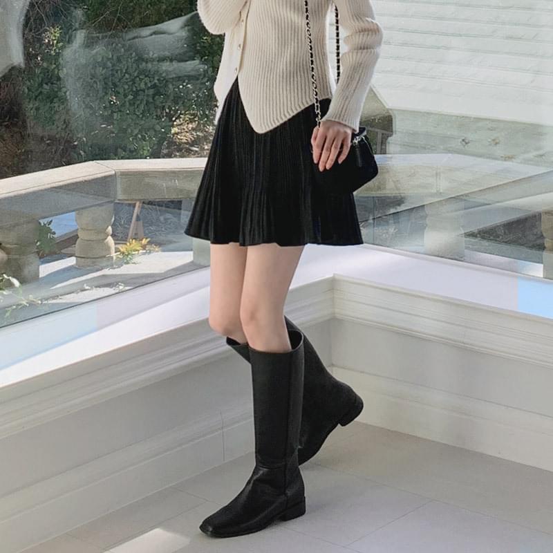 Foreign banding pleated mini skirt