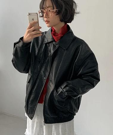 Gamot Overfit Fleece Crack Leather Jacket