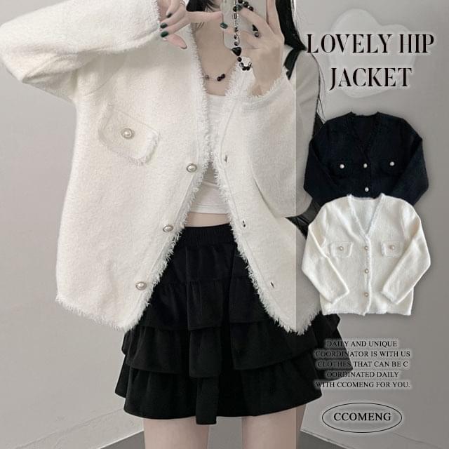 Sure Tweed Pocket Knitwear Short Jacket Cardigan