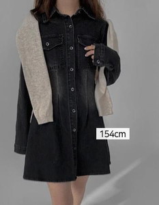 Two-pocket denim 2 Spandex collar Dress