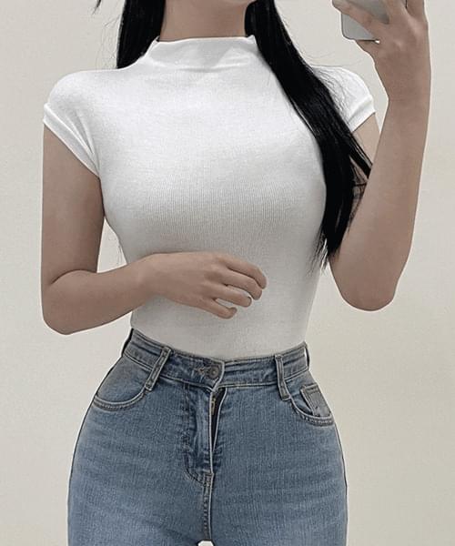 Chuji Half Neck Turtleneck Slim Short Sleeve Tee