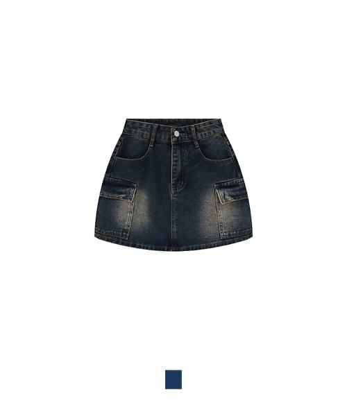 Sodang denim Faded pocket cargo mini skirt