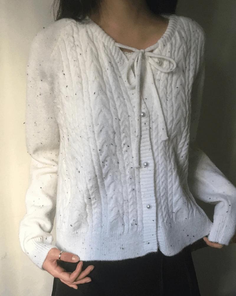 Kome Bokashi Pearl Ribbon Knitwear Cardigan