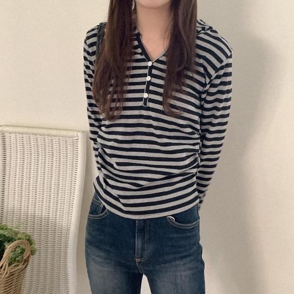 Dbebe Striped Shirring Hoodie