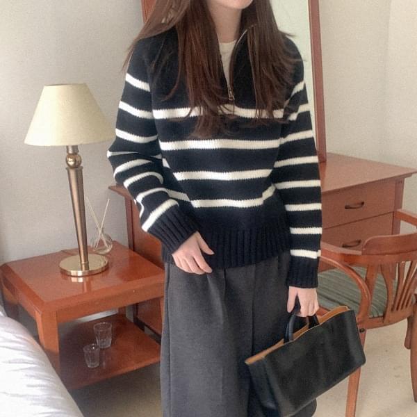 Royto Striped Half Zip-up Knitwear 