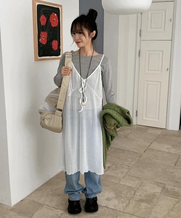 Nate See-through Net Sleeveless Bustier Layered Dress Spring Coordination 2 Colors