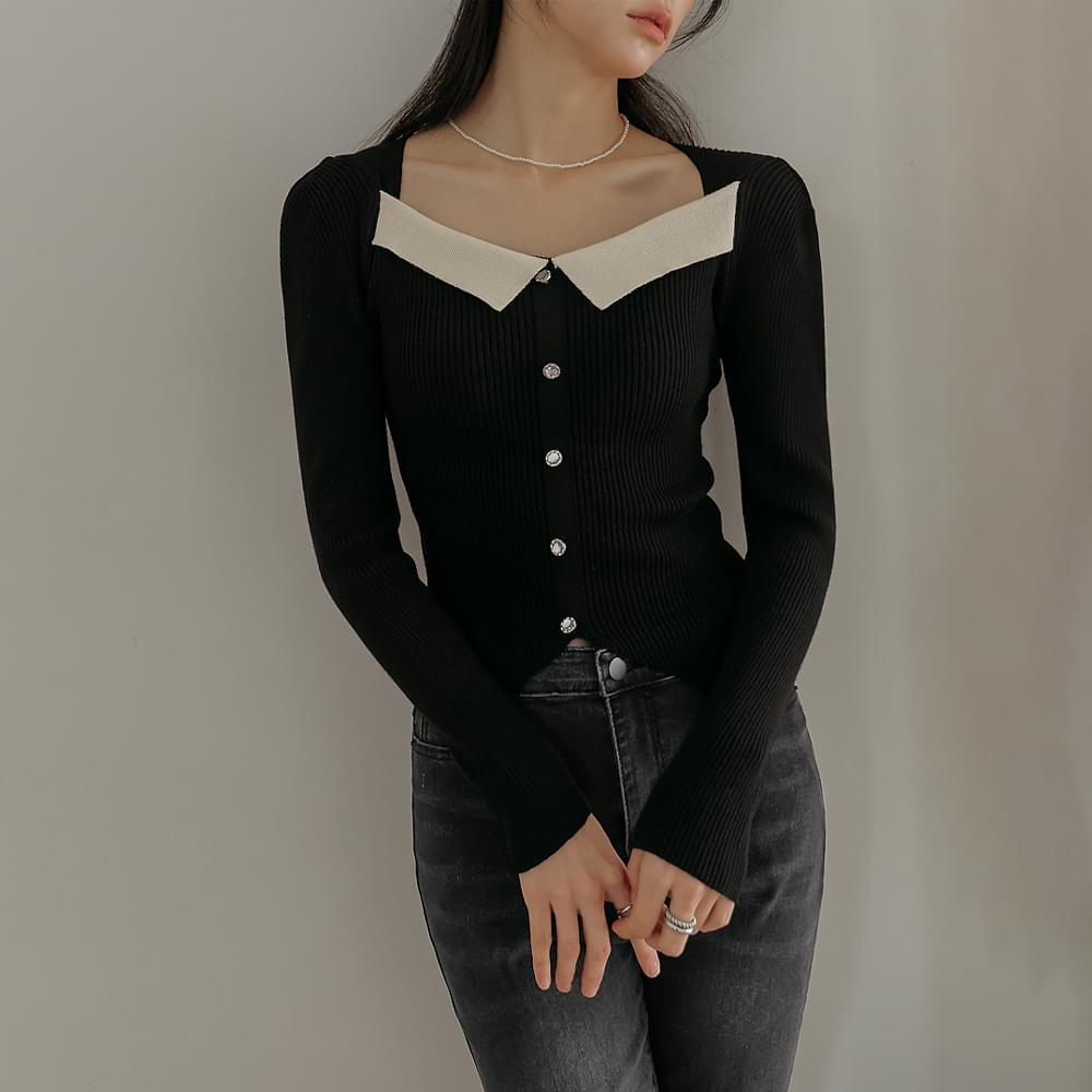 Richenne Coloring Collar Button Golji Knit